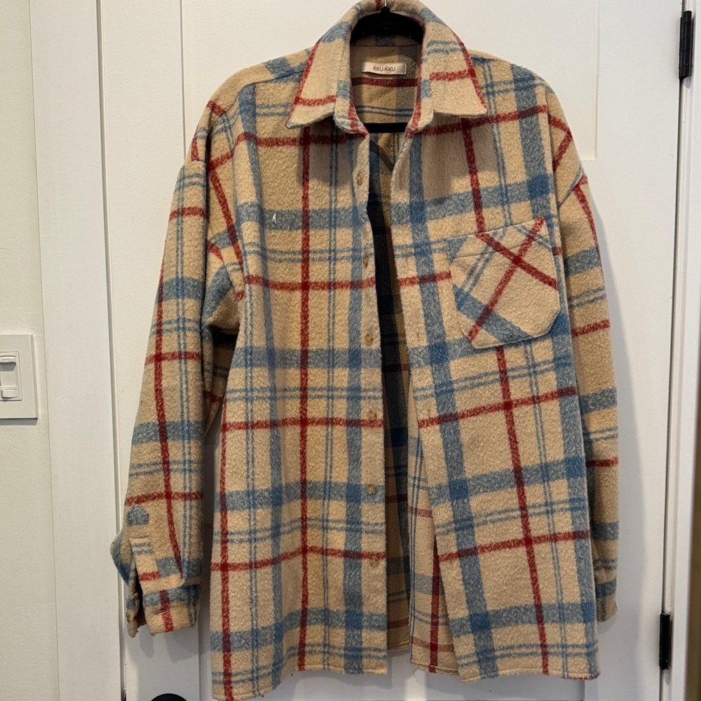 Cozy Plaid flannel Shirt - blurred and beige